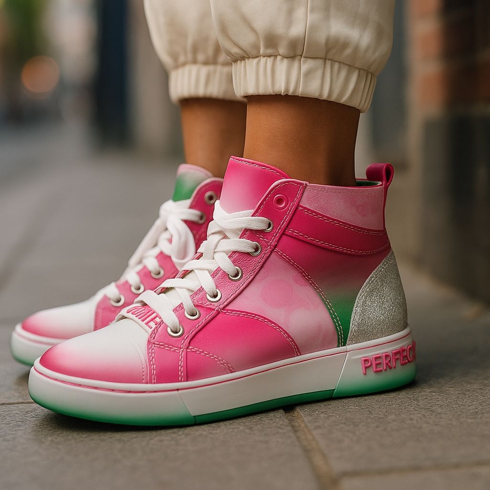 WICKED Pink and Green High-Top Sneakers - Picture 1 of 7
